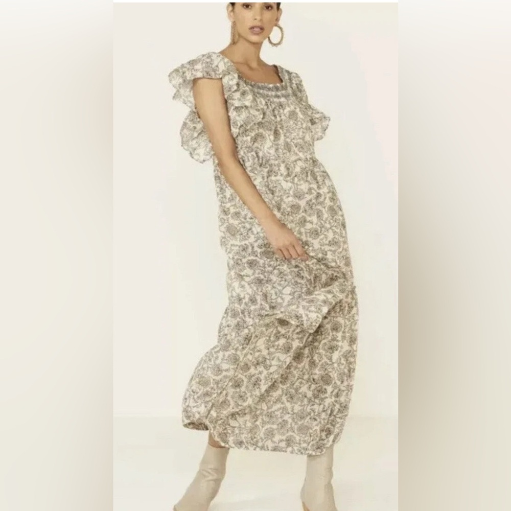 Free People Bonita Midi Dress Floral Print Bohemian Layered Ruffle Medium